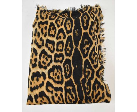 YVES SAINT LAURENT; a large cashmere and wool animal print scarf.
