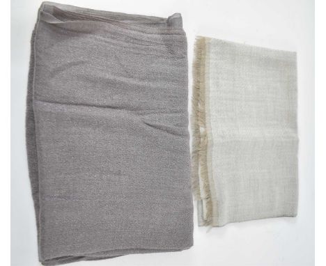 KASHMIR LOOM; a cream 100% cashmere scarf and a pink cashmere scart with pink silver thread (2).