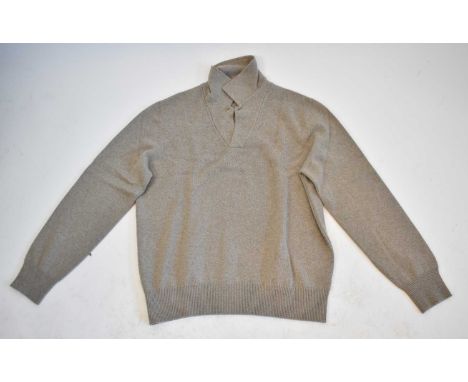 LORO PIANA; a beige 100% baby cashmere button neck sweater, size 52.