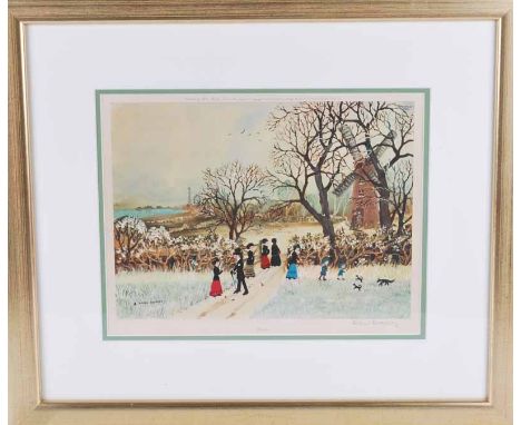 Helen Bradley signed colour print 'Winter', 30 cm x 22.5 cm, framed &amp; glazed