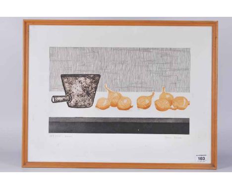 Tessa Beaver Limited edition print 'Onions' 149/150, signed in pencil framed and glazed.