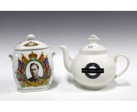 Maling ware Ringtons Tea caddy to commemorate King George VI and Queen Elizabeth Coronation 1937 together with a London Trans