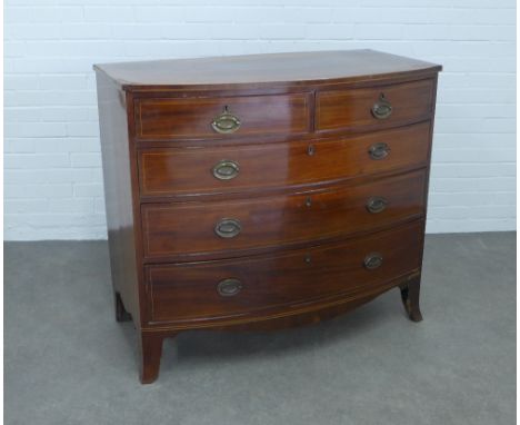 Georgian mahogany bow front chest with two short and three graduating long drawers, on ogee bracket feet, 110 x 99 x 57cm 