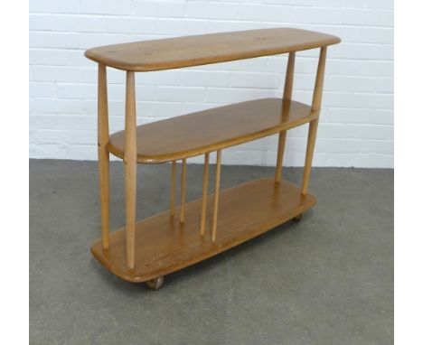Lucian Ercolani, Ercol 'Baby Giraffe' model 361 light elm and beech room divider, three tiers, terminating on castors 91 x 71