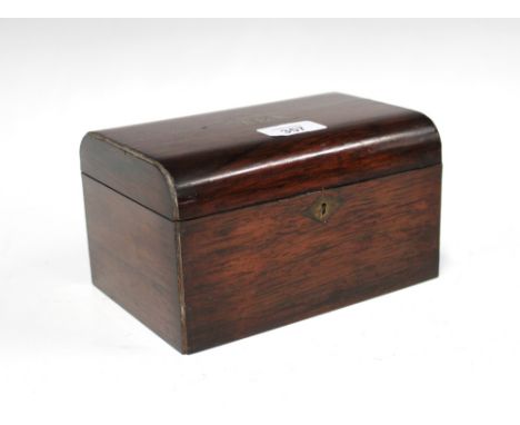 Rosewood and pewter inlaid 'Tea' caddy, hinged lid with lead lined interior 19 x 10cm 