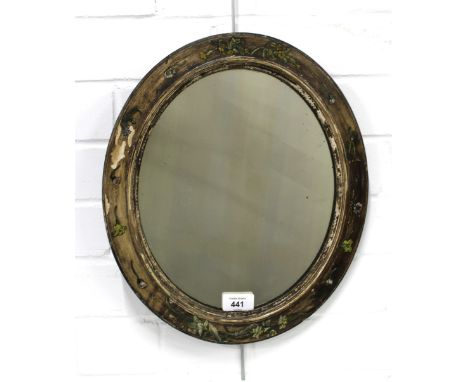 Vintage oval wall mirror with floral painted wooden frame, 38 x 33cm