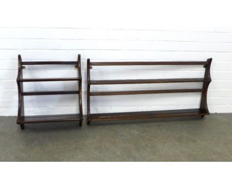 Two Ercol elm plate rack wall shelves, larger 97 x 4 x 13cm (2) 