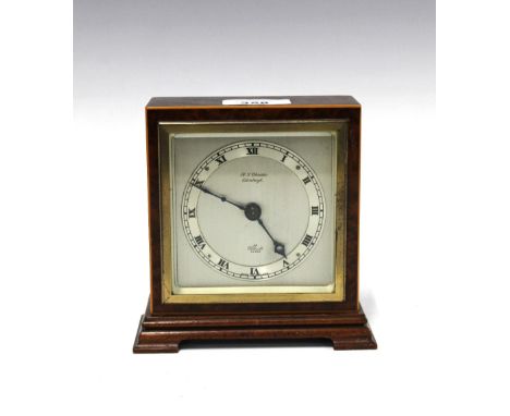 Elliot mantle clock, silver dial and burrwood case, retailed by R.L. christie, Edinburgh, 14cm high 
