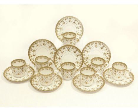 SPODE BONE CHINA. A set of eight Spode bone china cups & saucers, seven with green backstamp. WE CAN SHIP THIS LOT, but NOT i