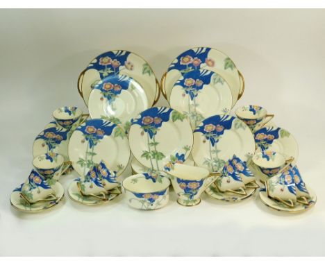 ROYAL DOULTON. A Royal Doulton, Art Deco, Valletta pattern part tea service, comprising 11 cups, 12 saucers, 12 tea plates, 2