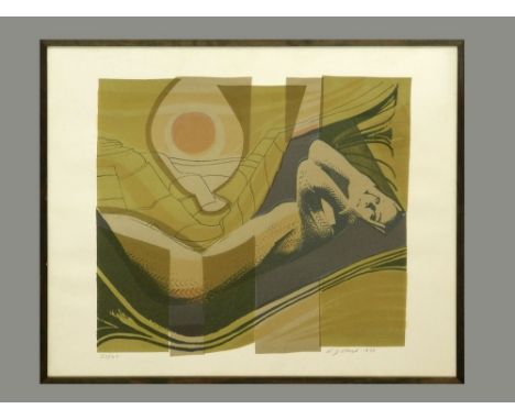 REGINALD J. LLOYD. Reclining figure. A Limited edition silk screen print. Signed in pencil, dated 1970 & No. 20/20. Paper siz