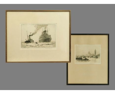 NORMAN WILKINSON & JAMES GRANT. Two etchings: 'The London Pilot' by Norman Wilkinson. Signed & titled. 17 x 24cm. Also, 'Lond