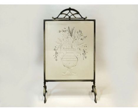 FIRE SCREEN. A brass & cut mirrored glass fire screen. H80 x W48cm.WE CANNOT SHIP THIS LOT due to fragility, size or weight. 