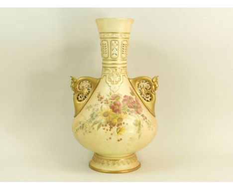 ROYAL WORCESTER. A Royal Worcester blush ivory vase with hand painted floral WE CANNOT SHIP THIS LOT due to fragility, size o