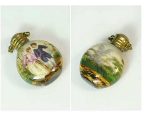 MINIATURE SCENT BOTTLE. A miniature ceramic scent bottle (brass screw top lacks chain). WE CAN SHIP THIS LOT, but NOT if part