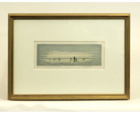 CLAUDE ROWBOTHAM. 'Sunrise on the Fishing Grounds, Carbis Bay'. Etching aquatint, signed & titled. 10 x 25cm.  WE CAN SHIP TH
