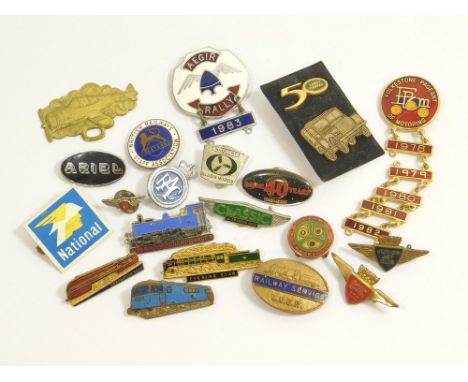 TRANSPORT BADGES. Twenty various automobilia, railway & other badges including Reliant Owners Club, British Airways Junior Je