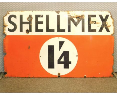 ENAMEL SIGN. A Shellmex enamelled sign. 92 x 153cm. (Some loss among the lettering & also to the edges).WE CANNOT SHIP THIS L