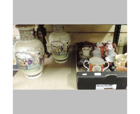 A collection of china, to include a Hedingham ware cup, a pair of Chinese vases and a Japanese tea service