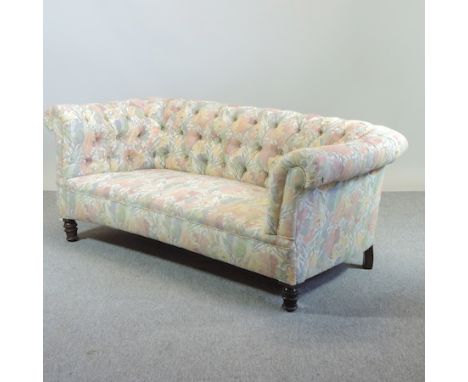 A floral upholstered button back Chesterfield sofa, 160cm