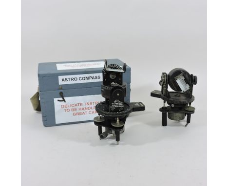 A 20th century astro compass, in a grey painted fitted box, 21cm tall, together with another smaller