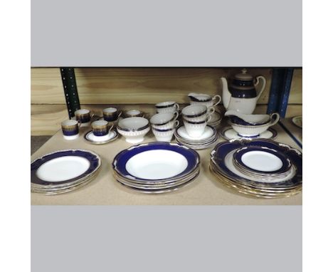 A collection of china to include Spode cobalt blue and gilt dinner plates and bowls, Worcester Diplomat pattern side plates a