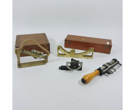 An early 20th century brass clinometer, J. Pitkin and Co Ltd, in a wooden case, together with a range finder, by E. R. Watts 