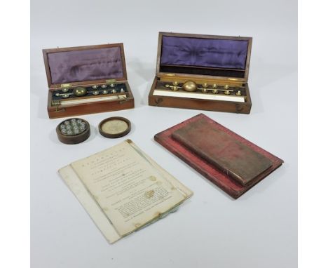 A 19th century Sikes Hydrometer, in a mahogany and inlaid fitted case, bearing a label for W. J Burrow, London, 20cm, togethe