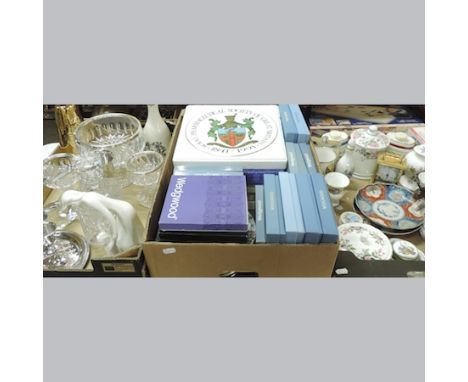 A collection of china and glass, to include a Doulton figure, cut glass, trinket dishes, Jasperware plates etc