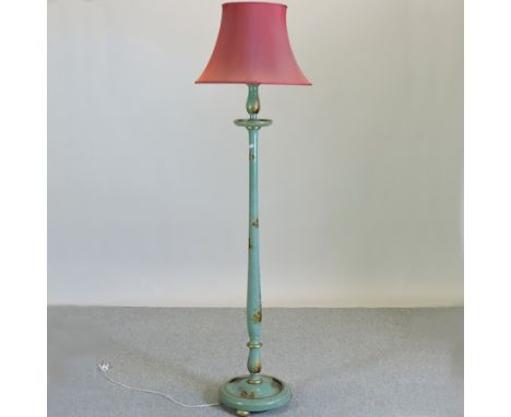 A 1930's chinoiserie painted standard lamp and shade