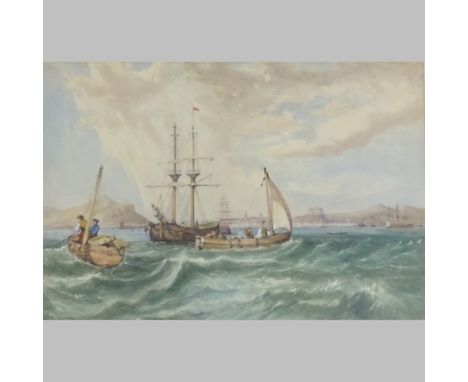 Follower of J.W. Carmichael, extensive coastal seascape, watercolour, 41 x 62cm