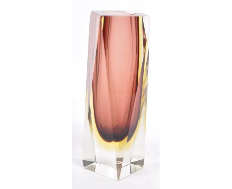Flavio Poli - A retro mid 20th Century 1960s Italian Murano studio art glass Sommerso vase of rectangular faceted cut glass f