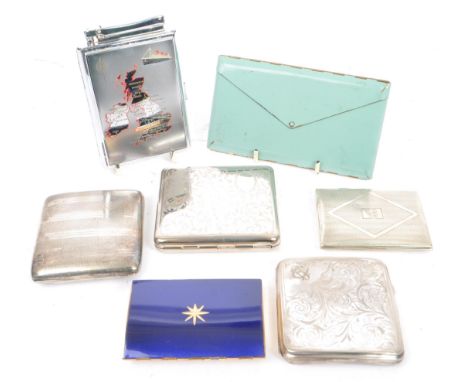 A collection of seven early to mid 20th century silver plated &amp; brass cigarette cases. To include an RMS Queen Mary&nbsp;