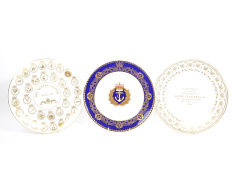 A collection of three porcelain china commemorative display / cabinet plates. Comprising of Wedgwood plate commemorating the 