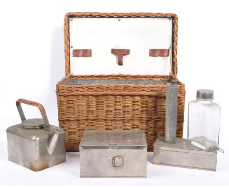 Automobile Interest -&nbsp;An early 20th century 1930's wicker picnic - basket camping set. The set includes wicker handled k