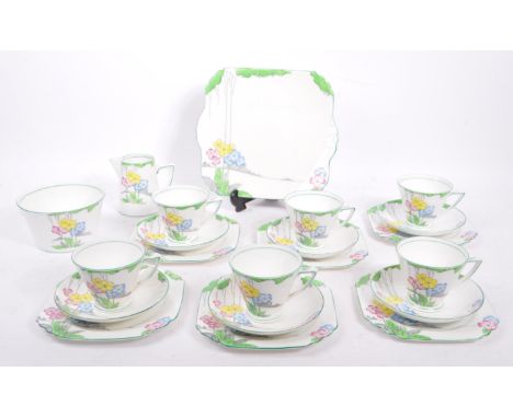 Heathcote Fine China&nbsp;- An early 20th century circa 1930s hand painted Art Deco 'Lea Pattern' Tea Service by Heathcote Ch