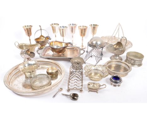 A collection of 20th century pewter and silver plate tableware and other pieces. The collection to include a collection of si