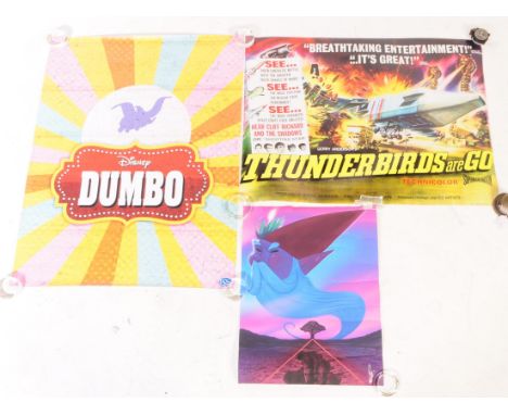 Three contemporary 'Thunder Birds', 'Dumbo' colour posters along with a signed genie / elf in the style and characteristics o