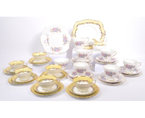 Royal Sutherland - Tuscan China / Heather pattern - Two vintage 20th century English porcelain china part tea service sets. C