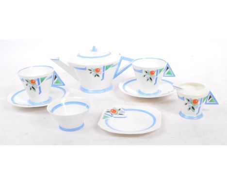 Eric Slater for Shelley - An early 20th century Art Deco Shelley blue 'J' Mode part tea service. The tea service having pale 