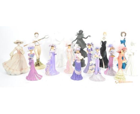 A collection of 20th century figurines to include three Coalport figurines to include Elizabeth Emanuel Black Gown, Sheer Ele