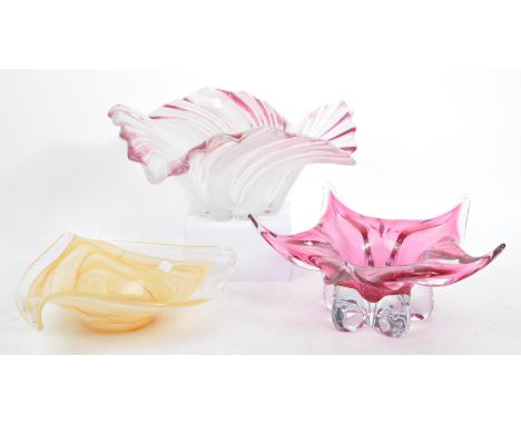 Josef Hospodka for Chribska - three vintage mid 20th century studio art glass display centrepieces.&nbsp;Each with gradient c