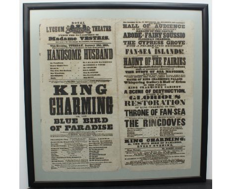 Three early to mid-19th century theatre posters - comprising a poster for the Royal Lyceum Theatre, London, "Under the Manage