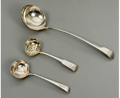A George III silver Old English pattern soup ladle - Peter and William Bateman, London 1806, engraved monogram, 31.5cm long; 
