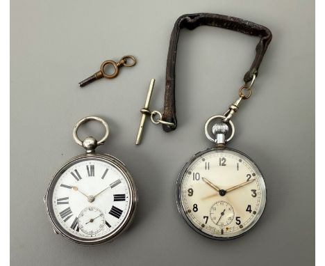 A WW2 period military issue Swiss lever pocket watch - with stamped broad arrow and 'G.S.T.P Q 7656' to case back, no. '979 1