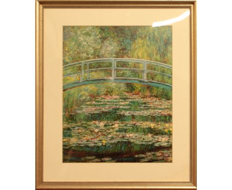 Three large framed and glazed colour prints after Claude Monet - all in silvered and ebonised frames, the largest 110 x 80cm 