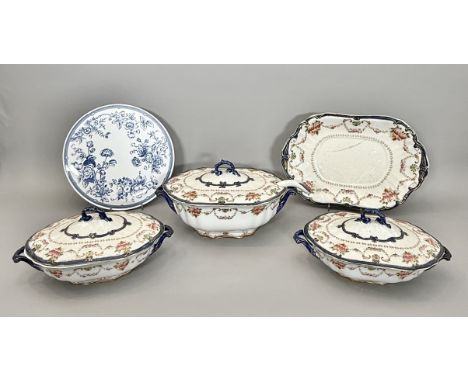 A Spode blue and white 'Clifton' pattern cake stand - printed factory marks, 28.8cm diameter; together with a Ridgways 'Louvr