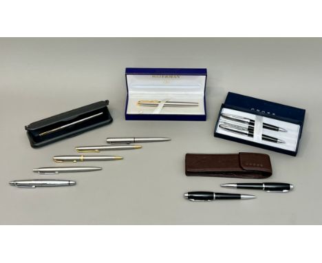 A small collection of fountain pens, ballpoints and propelling pencils by Waterman, Cross and Parker - including a boxed Wate