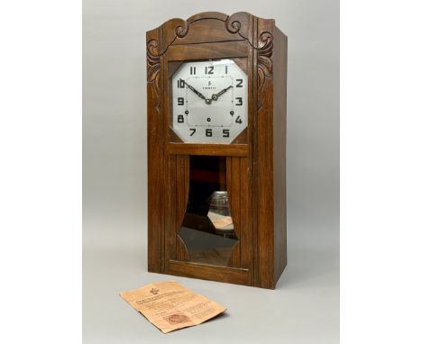 A mid-20th century Art Deco style French quarter striking and chiming wall clock by Vedette - beech and oak case, signed 7&fr
