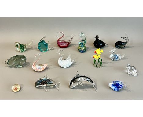 A collection of fourteen glass animal and bird paperweights / figures - fourth quarter 20th century, including Italian, Afric